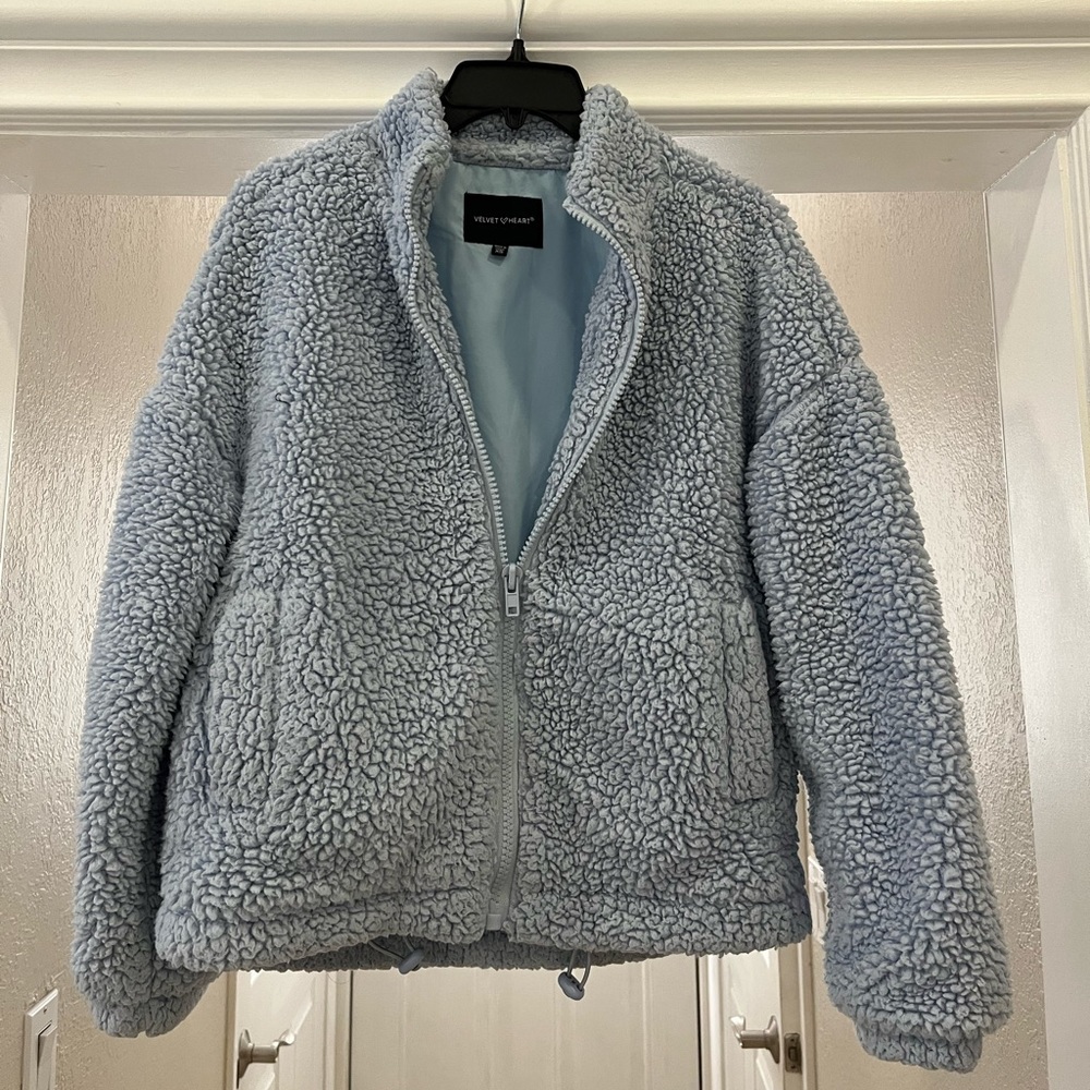 Derek Heart XS Light blue fluffy teddy bear jacket with collar